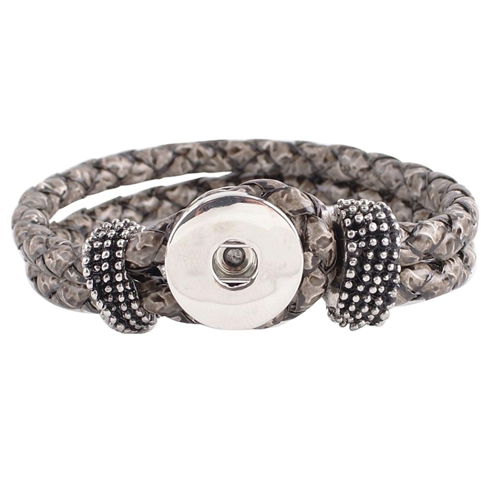 Snap Button Jewelry Gray Leather Bracelet